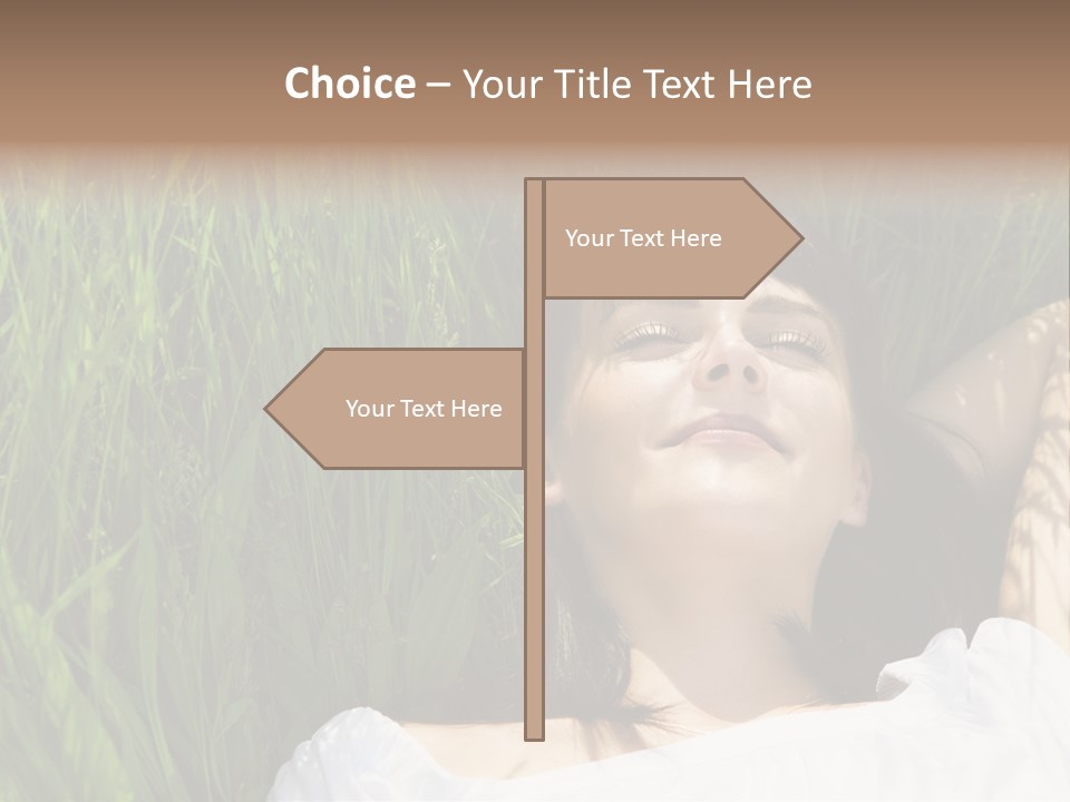 Beautiful Girl Lying Down Of Grass. Copy Space PowerPoint Template
