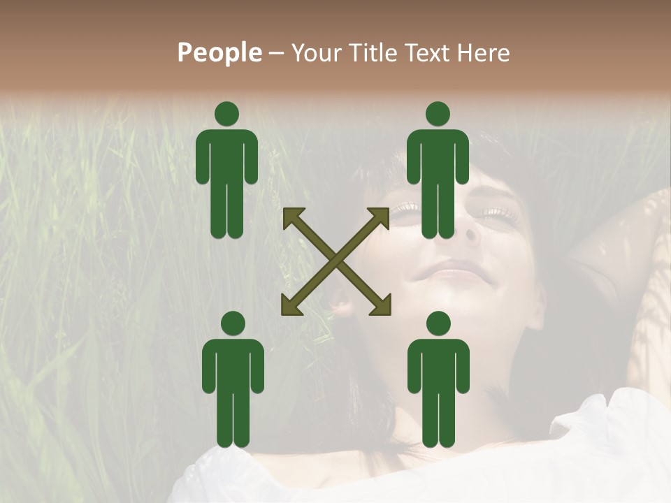 Beautiful Girl Lying Down Of Grass. Copy Space PowerPoint Template