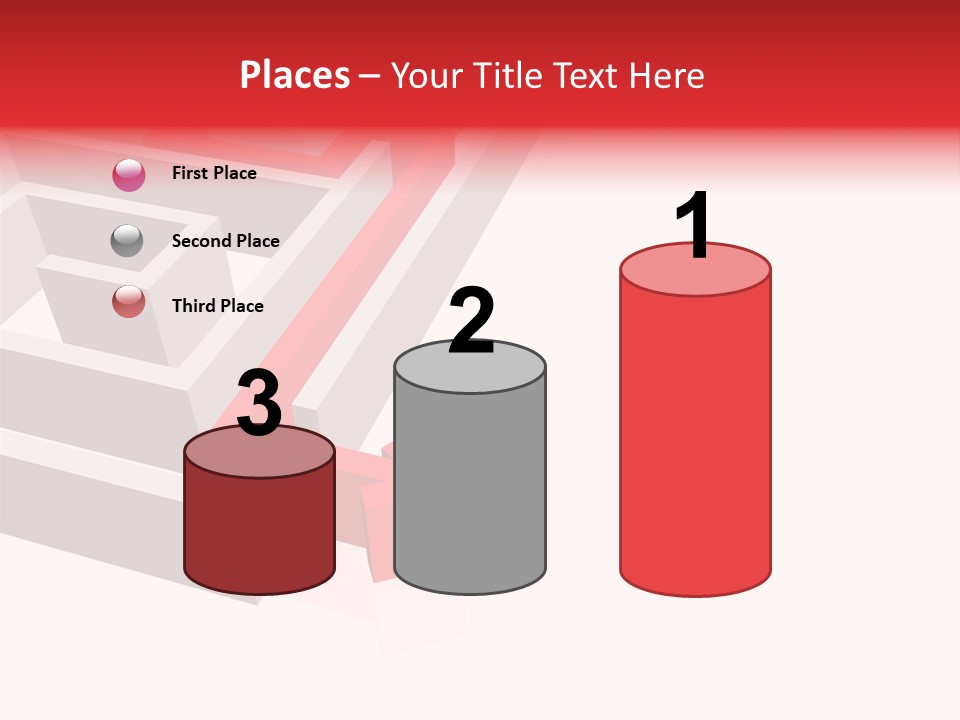 Red Arrow Leaving Gray Maze Against White Background PowerPoint Template
