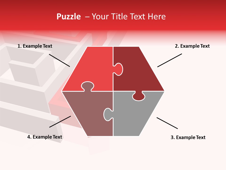 Red Arrow Leaving Gray Maze Against White Background PowerPoint Template