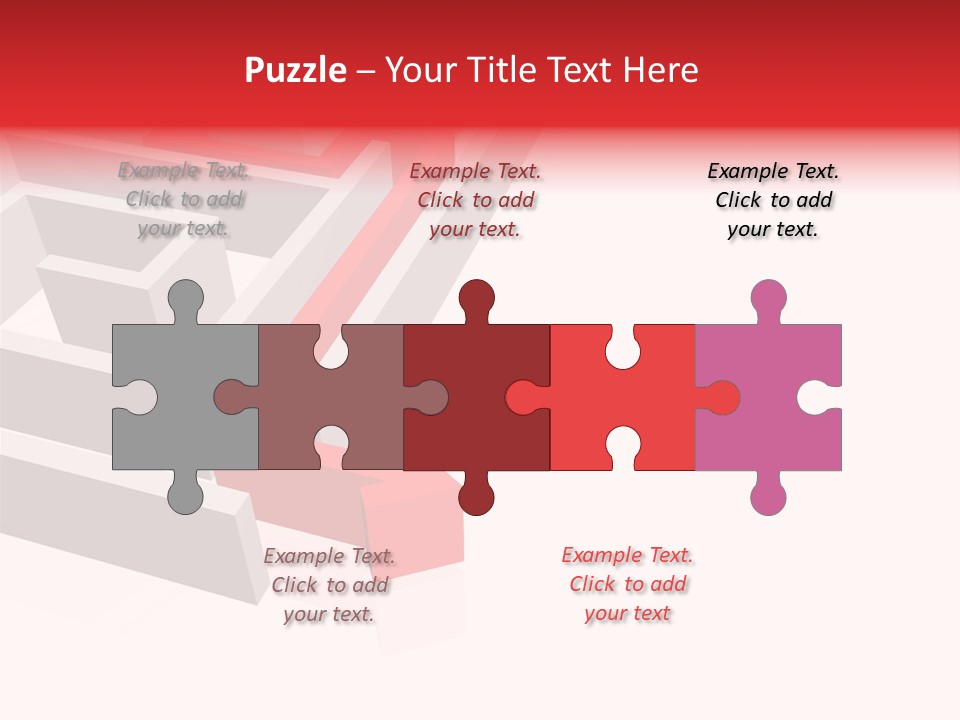 Red Arrow Leaving Gray Maze Against White Background PowerPoint Template