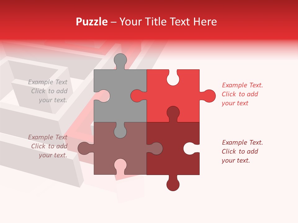 Red Arrow Leaving Gray Maze Against White Background PowerPoint Template