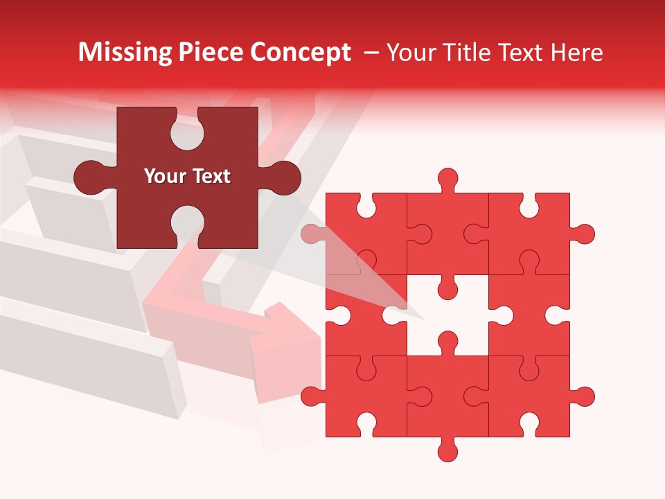 Red Arrow Leaving Gray Maze Against White Background PowerPoint Template