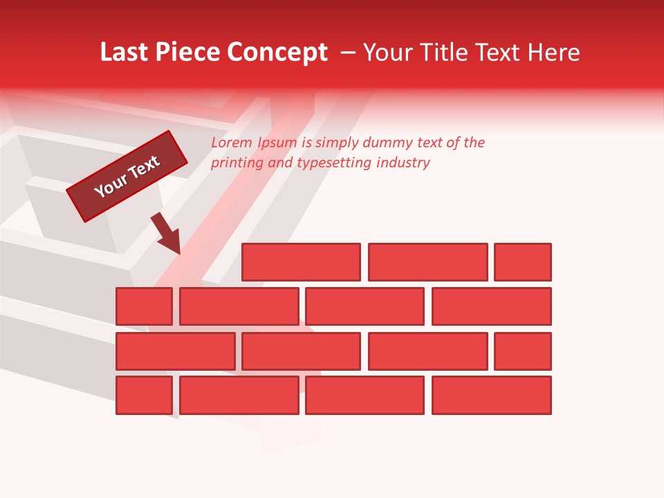 Red Arrow Leaving Gray Maze Against White Background PowerPoint Template