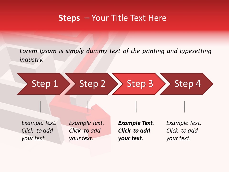 Red Arrow Leaving Gray Maze Against White Background PowerPoint Template