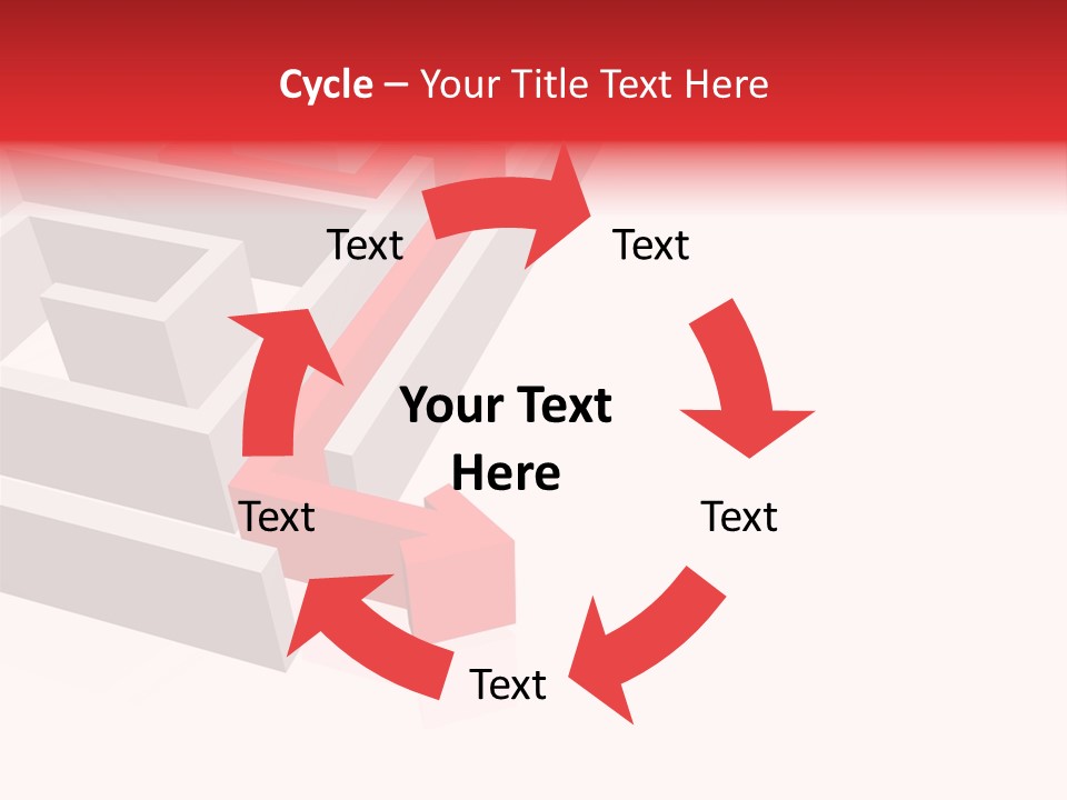 Red Arrow Leaving Gray Maze Against White Background PowerPoint Template