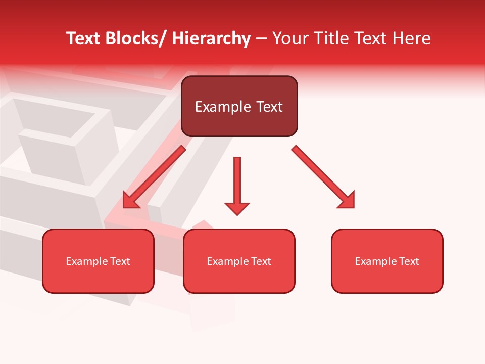 Red Arrow Leaving Gray Maze Against White Background PowerPoint Template