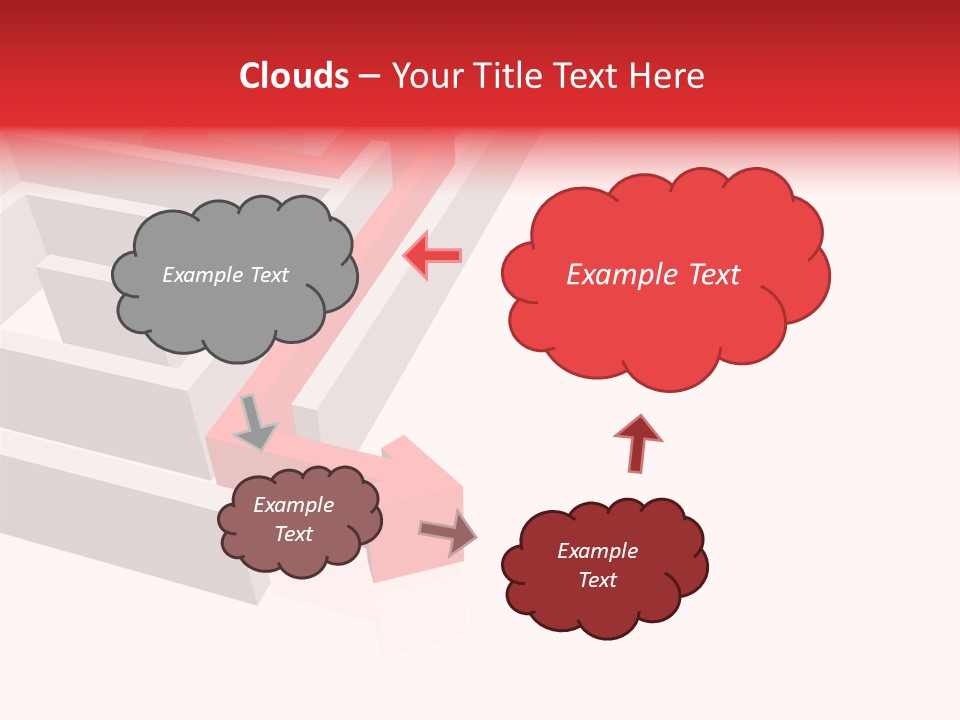 Red Arrow Leaving Gray Maze Against White Background PowerPoint Template