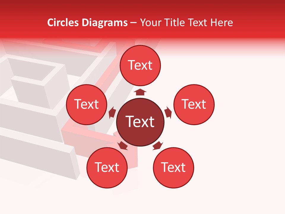 Red Arrow Leaving Gray Maze Against White Background PowerPoint Template