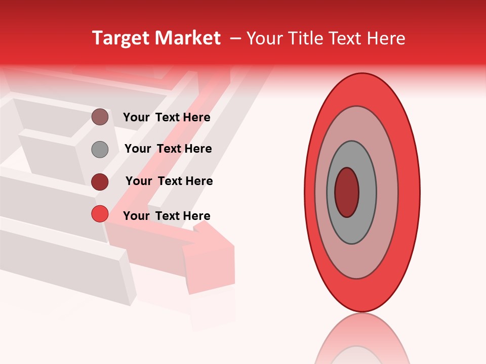 Red Arrow Leaving Gray Maze Against White Background PowerPoint Template