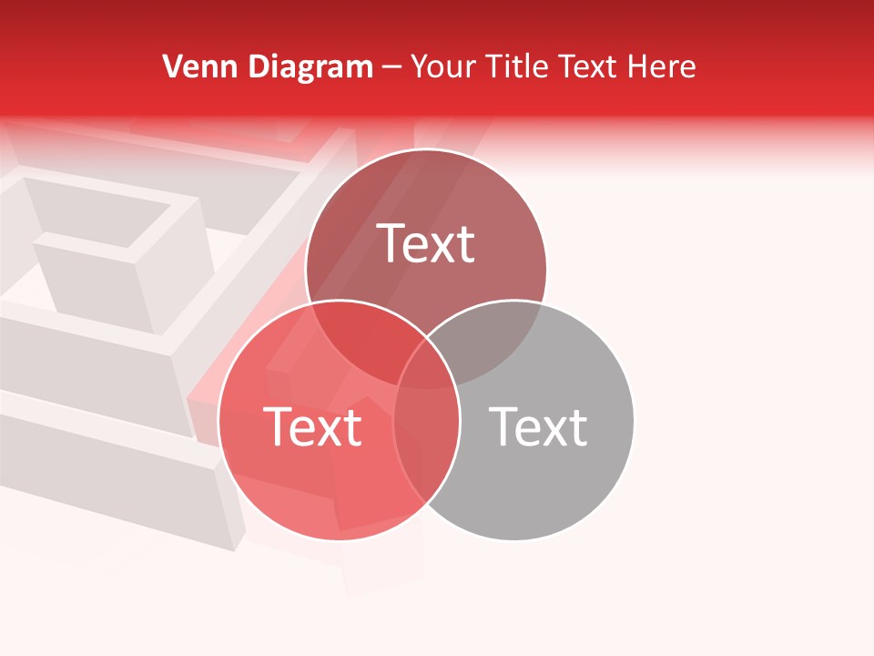 Red Arrow Leaving Gray Maze Against White Background PowerPoint Template