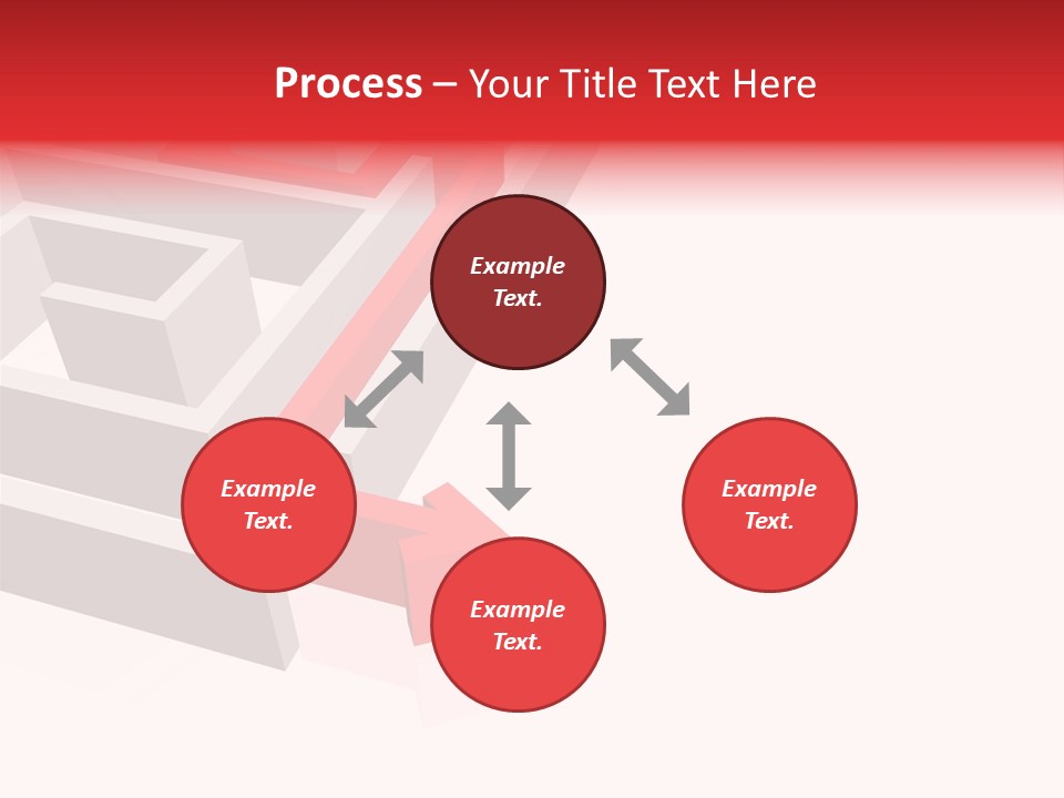 Red Arrow Leaving Gray Maze Against White Background PowerPoint Template