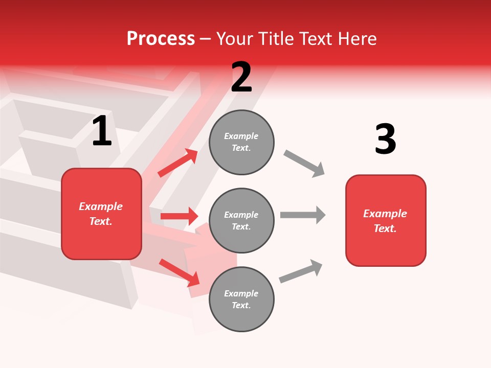 Red Arrow Leaving Gray Maze Against White Background PowerPoint Template