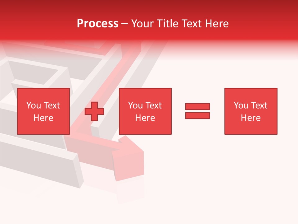 Red Arrow Leaving Gray Maze Against White Background PowerPoint Template