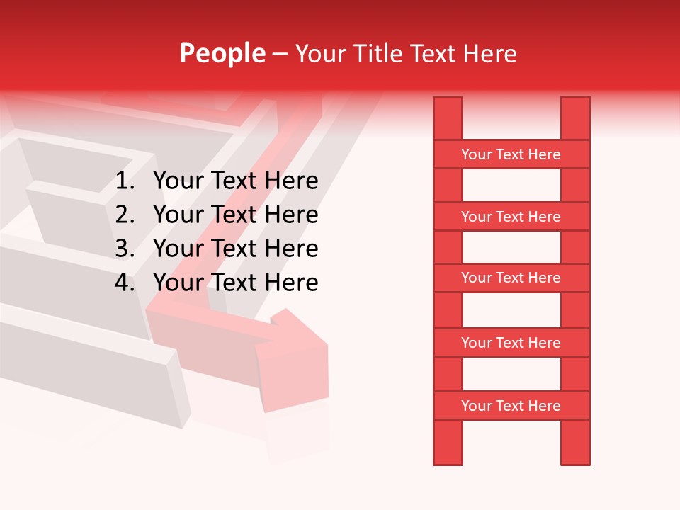 Red Arrow Leaving Gray Maze Against White Background PowerPoint Template