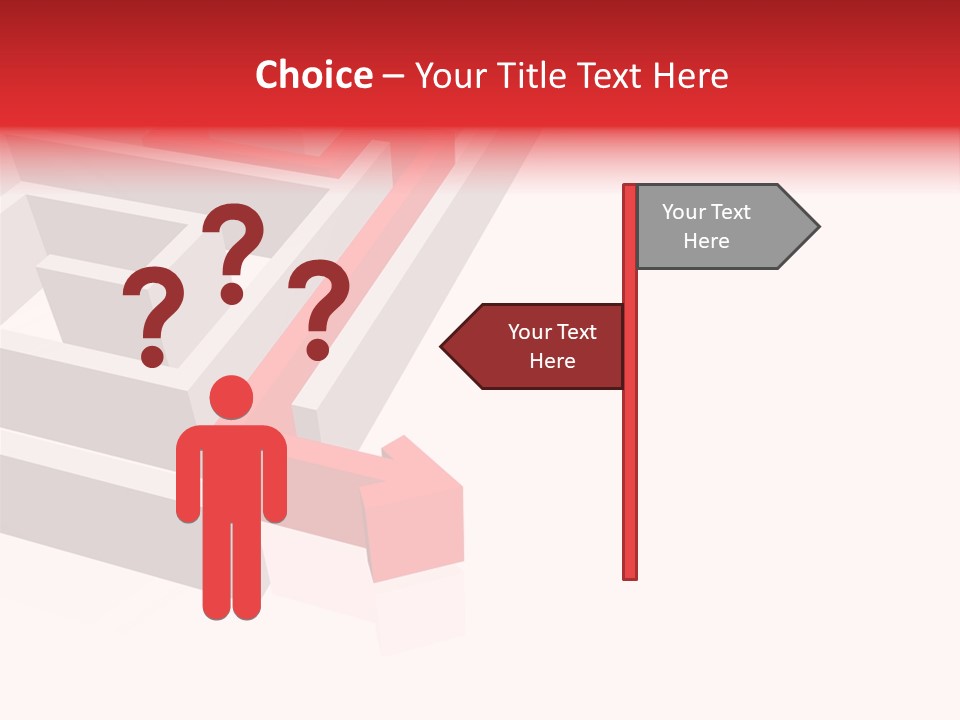 Red Arrow Leaving Gray Maze Against White Background PowerPoint Template