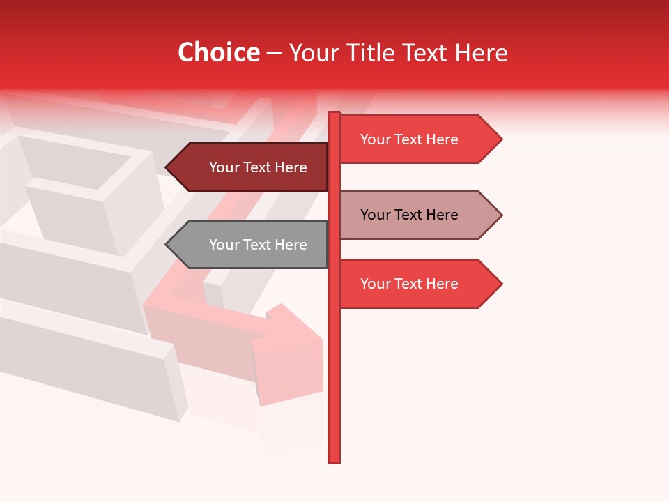 Red Arrow Leaving Gray Maze Against White Background PowerPoint Template