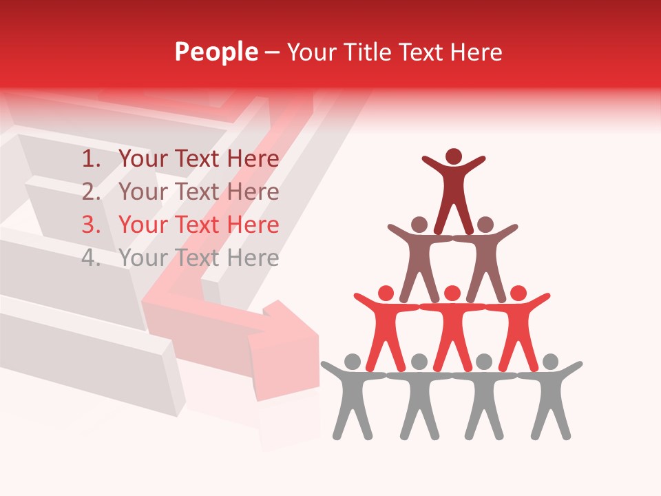 Red Arrow Leaving Gray Maze Against White Background PowerPoint Template