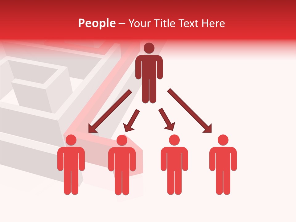 Red Arrow Leaving Gray Maze Against White Background PowerPoint Template