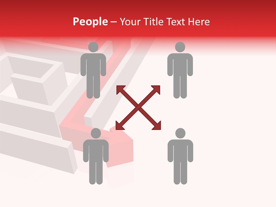 Red Arrow Leaving Gray Maze Against White Background PowerPoint Template