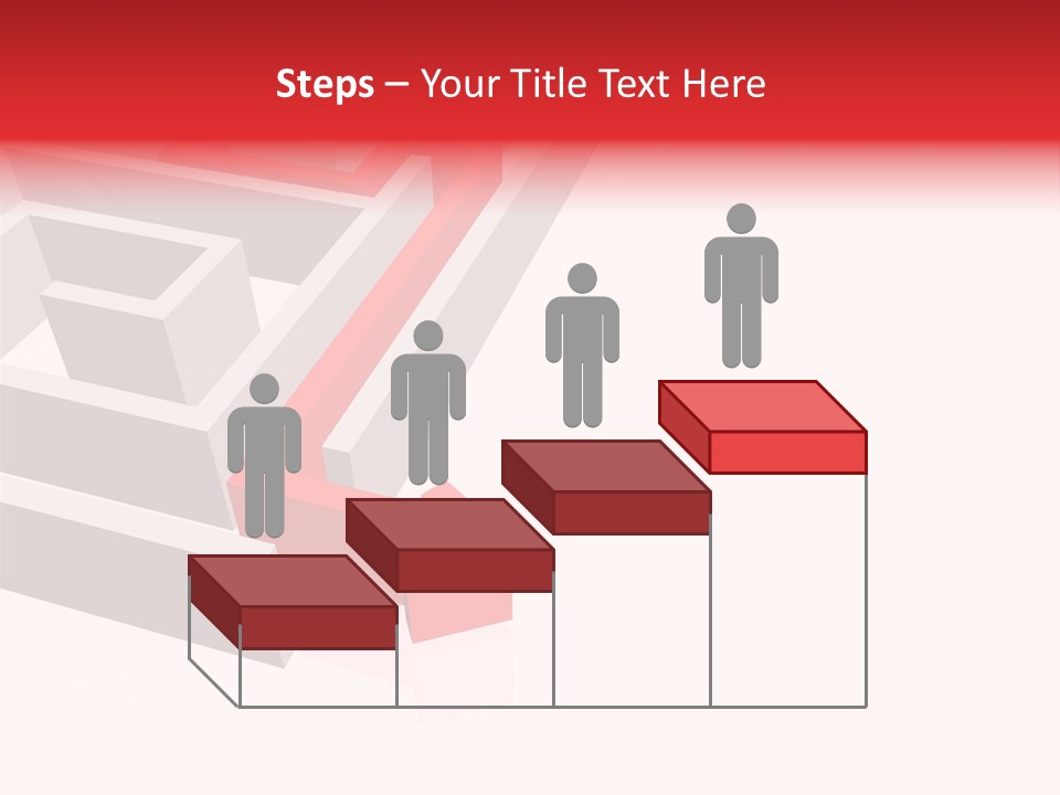 Red Arrow Leaving Gray Maze Against White Background PowerPoint Template