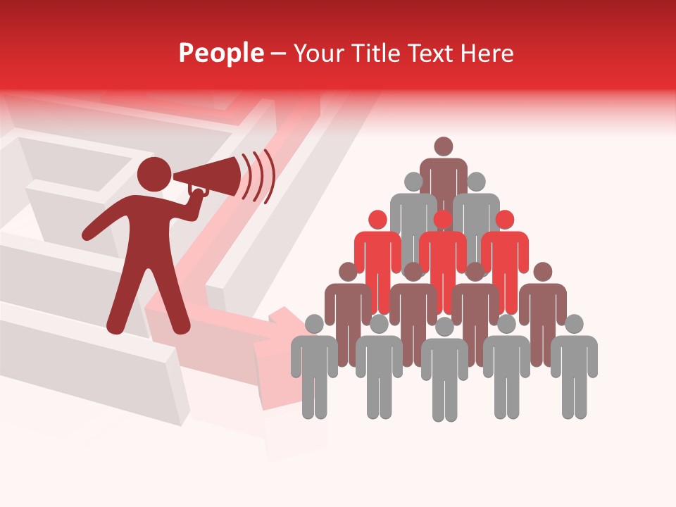 Red Arrow Leaving Gray Maze Against White Background PowerPoint Template