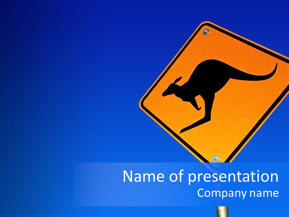 Kangaroo Road Warning Sign, With Brilliant Blue Australian Desert Sky Behind. Clipping Path Included. PowerPoint Template