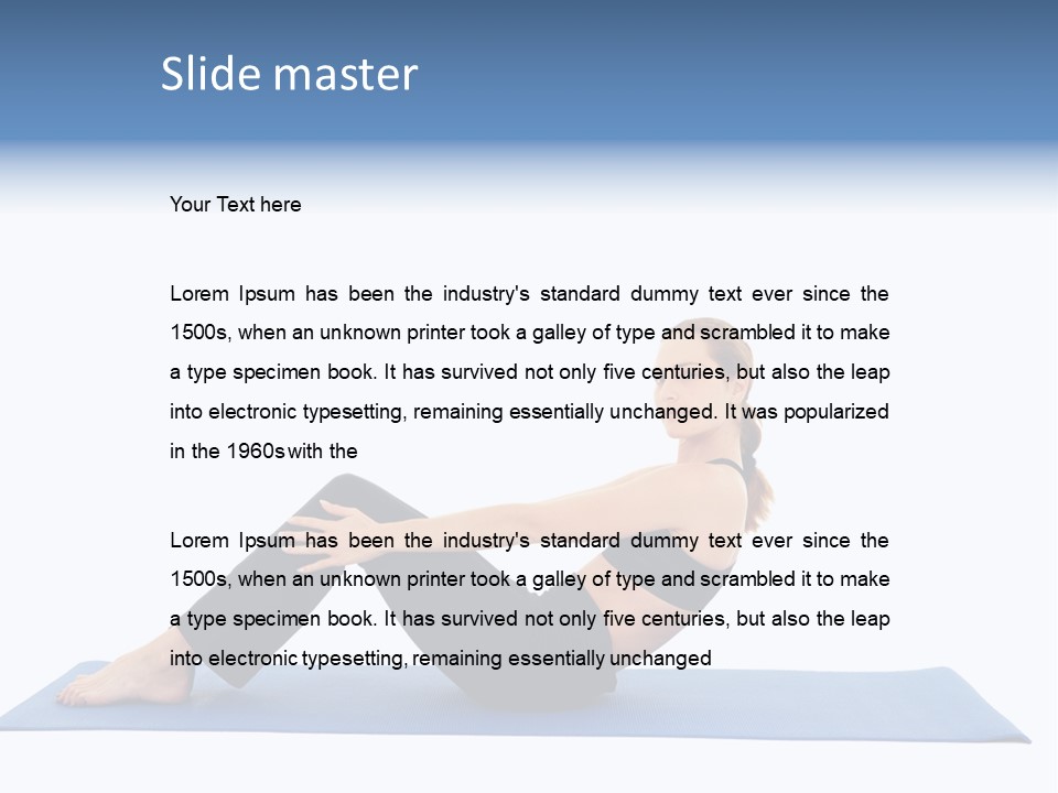 Fit Young Brunette Pilates Instructor Showing Different Exercises On A White Background A Blue Yoga Mat. White Background Not Isolated PowerPoint Template