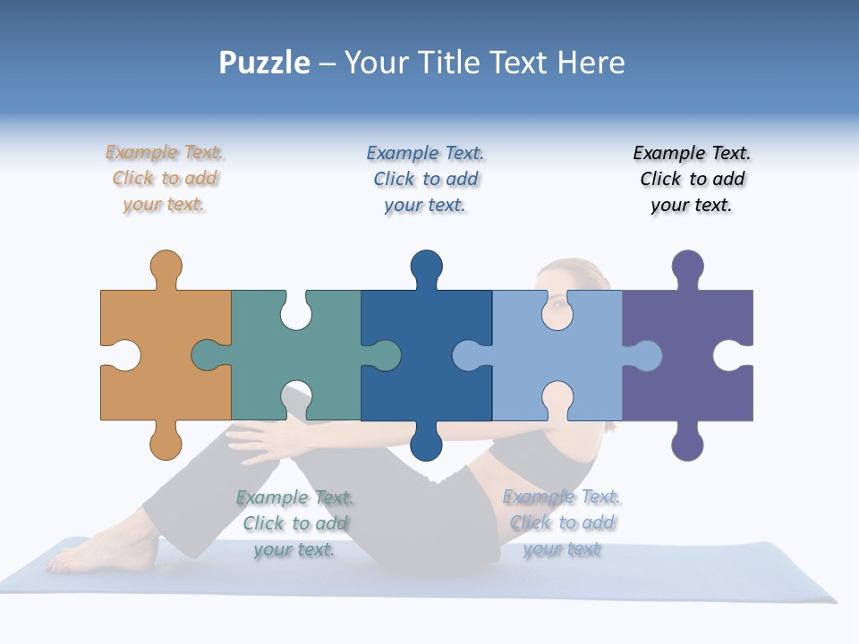 Fit Young Brunette Pilates Instructor Showing Different Exercises On A White Background A Blue Yoga Mat. White Background Not Isolated PowerPoint Template