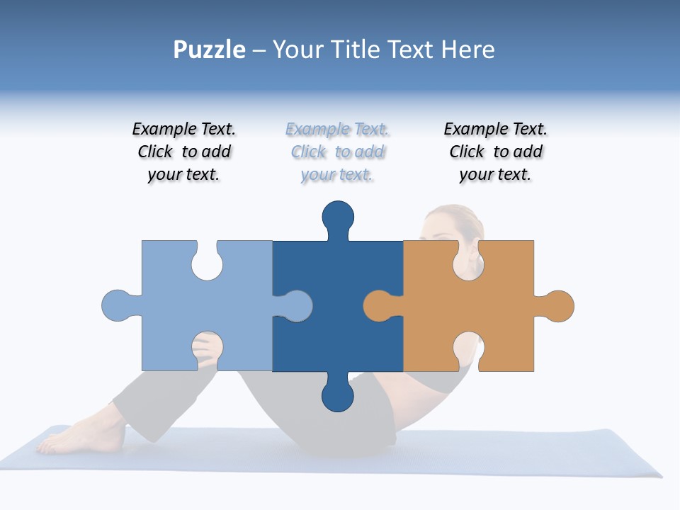 Fit Young Brunette Pilates Instructor Showing Different Exercises On A White Background A Blue Yoga Mat. White Background Not Isolated PowerPoint Template