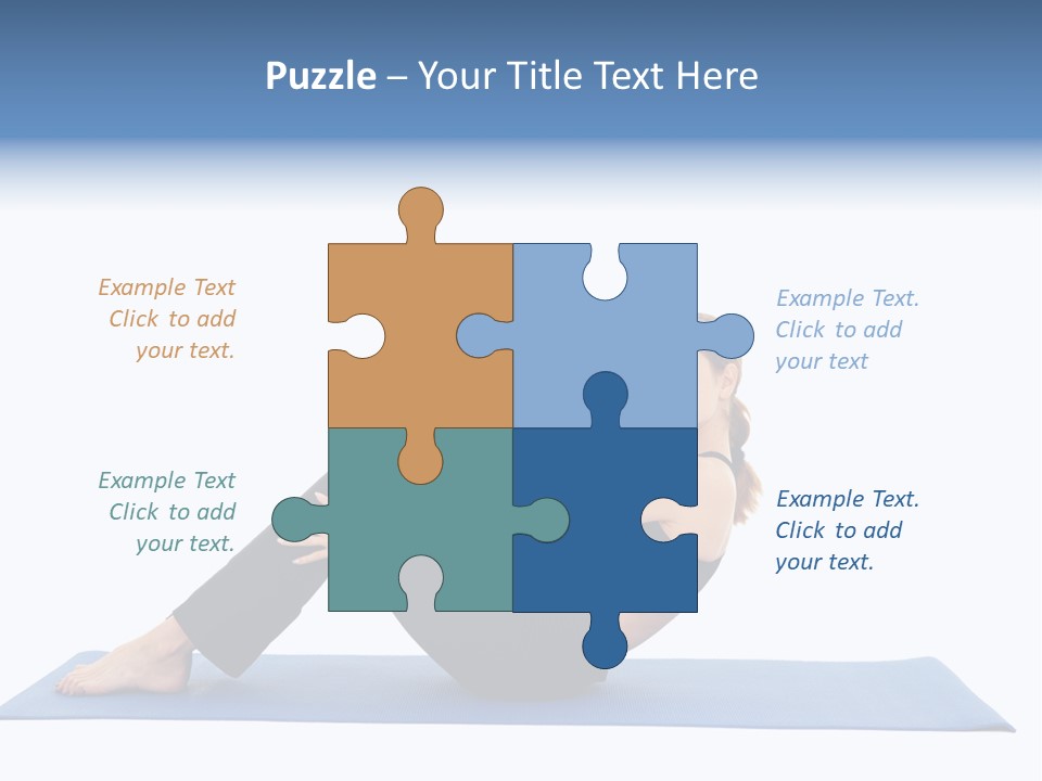 Fit Young Brunette Pilates Instructor Showing Different Exercises On A White Background A Blue Yoga Mat. White Background Not Isolated PowerPoint Template