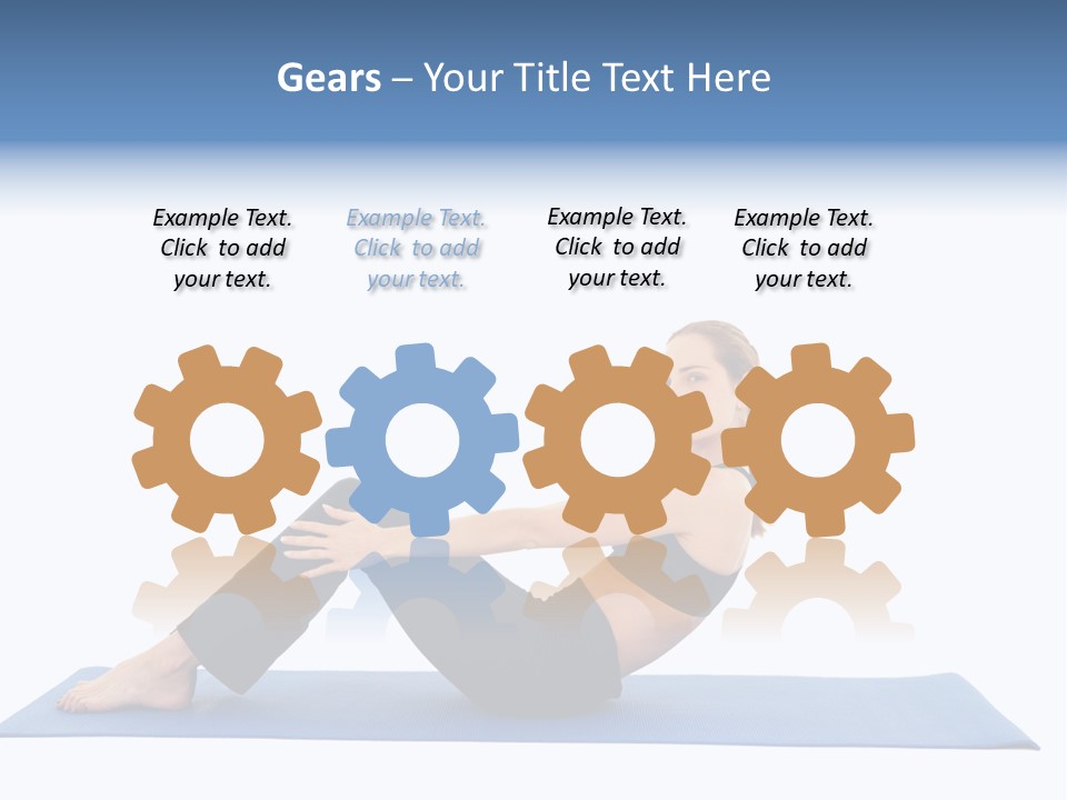 Fit Young Brunette Pilates Instructor Showing Different Exercises On A White Background A Blue Yoga Mat. White Background Not Isolated PowerPoint Template