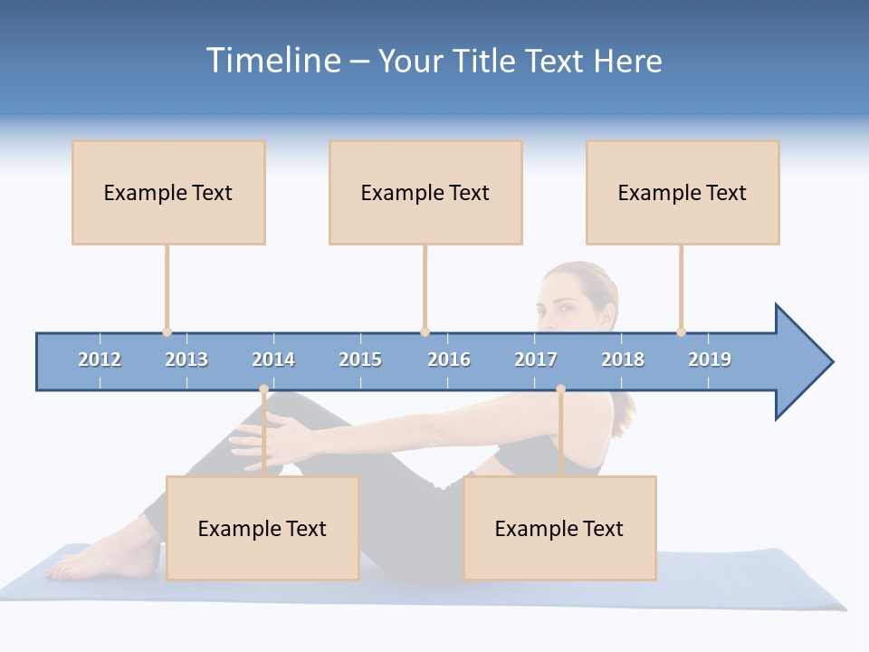 Fit Young Brunette Pilates Instructor Showing Different Exercises On A White Background A Blue Yoga Mat. White Background Not Isolated PowerPoint Template