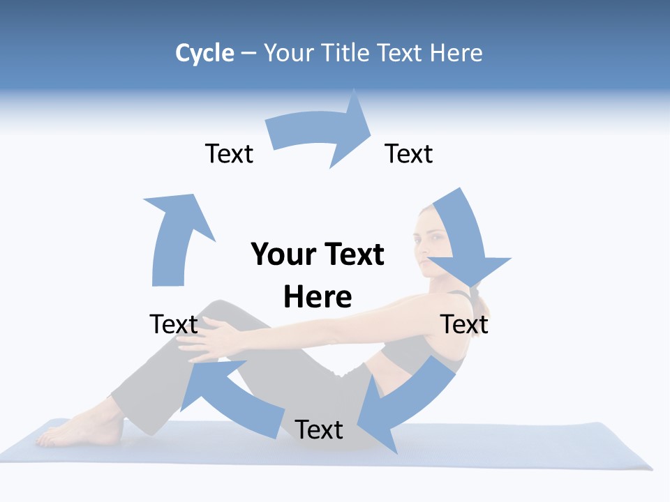 Fit Young Brunette Pilates Instructor Showing Different Exercises On A White Background A Blue Yoga Mat. White Background Not Isolated PowerPoint Template