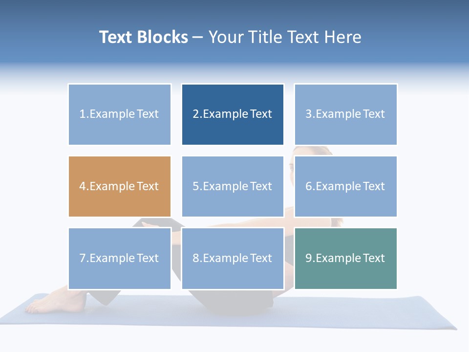 Fit Young Brunette Pilates Instructor Showing Different Exercises On A White Background A Blue Yoga Mat. White Background Not Isolated PowerPoint Template