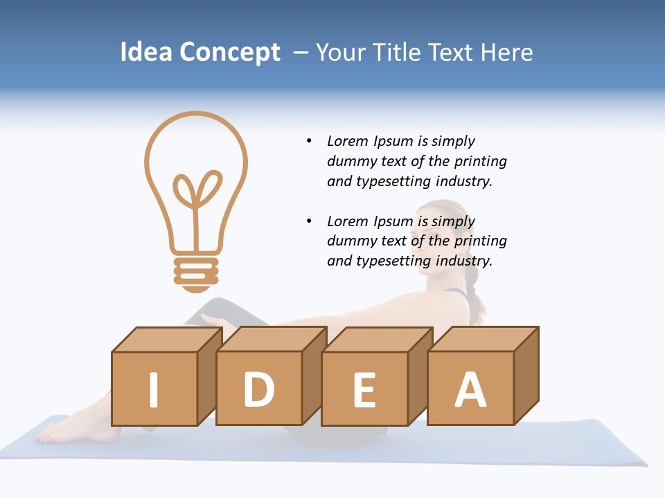 Fit Young Brunette Pilates Instructor Showing Different Exercises On A White Background A Blue Yoga Mat. White Background Not Isolated PowerPoint Template