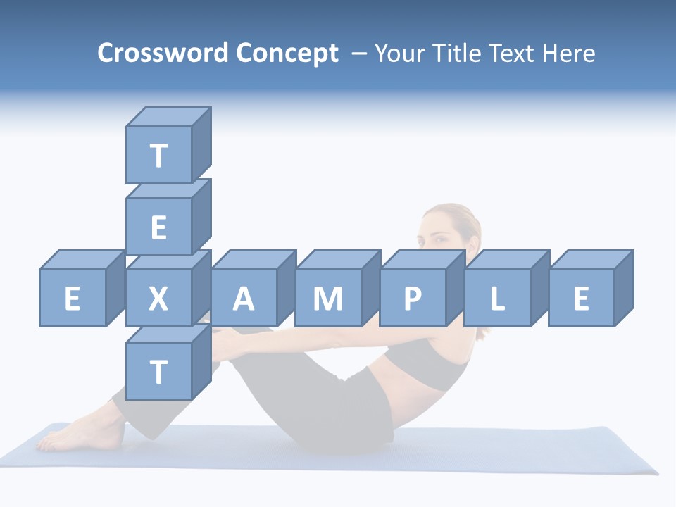 Fit Young Brunette Pilates Instructor Showing Different Exercises On A White Background A Blue Yoga Mat. White Background Not Isolated PowerPoint Template