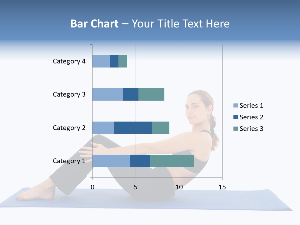 Fit Young Brunette Pilates Instructor Showing Different Exercises On A White Background A Blue Yoga Mat. White Background Not Isolated PowerPoint Template