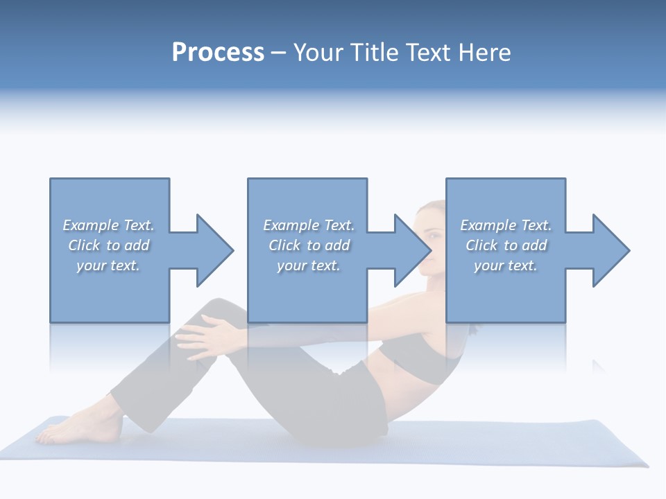 Fit Young Brunette Pilates Instructor Showing Different Exercises On A White Background A Blue Yoga Mat. White Background Not Isolated PowerPoint Template