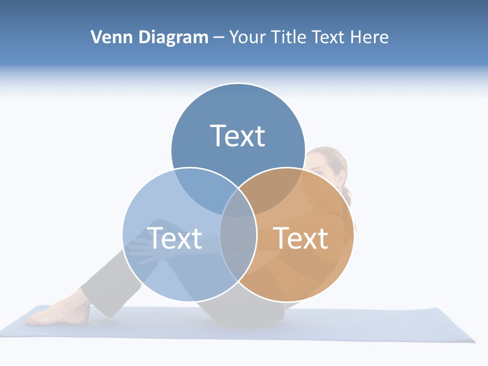 Fit Young Brunette Pilates Instructor Showing Different Exercises On A White Background A Blue Yoga Mat. White Background Not Isolated PowerPoint Template