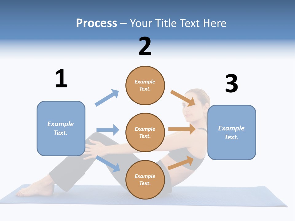 Fit Young Brunette Pilates Instructor Showing Different Exercises On A White Background A Blue Yoga Mat. White Background Not Isolated PowerPoint Template