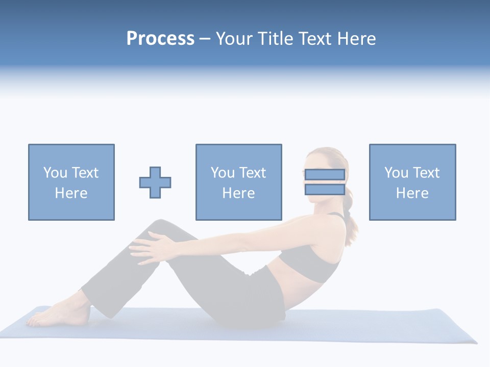 Fit Young Brunette Pilates Instructor Showing Different Exercises On A White Background A Blue Yoga Mat. White Background Not Isolated PowerPoint Template