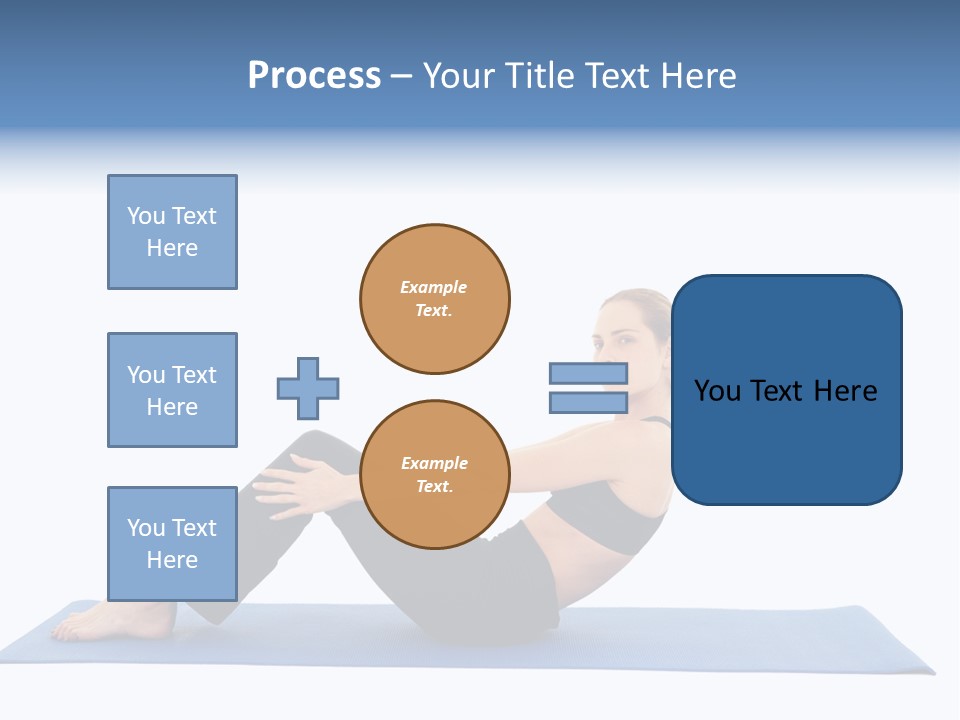 Fit Young Brunette Pilates Instructor Showing Different Exercises On A White Background A Blue Yoga Mat. White Background Not Isolated PowerPoint Template