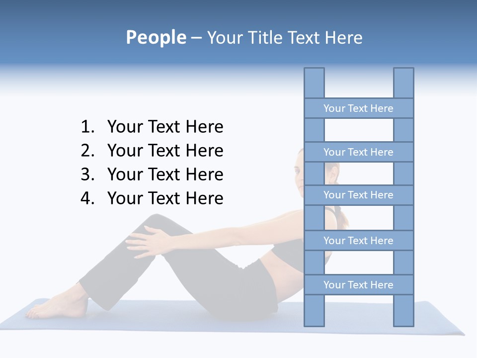 Fit Young Brunette Pilates Instructor Showing Different Exercises On A White Background A Blue Yoga Mat. White Background Not Isolated PowerPoint Template