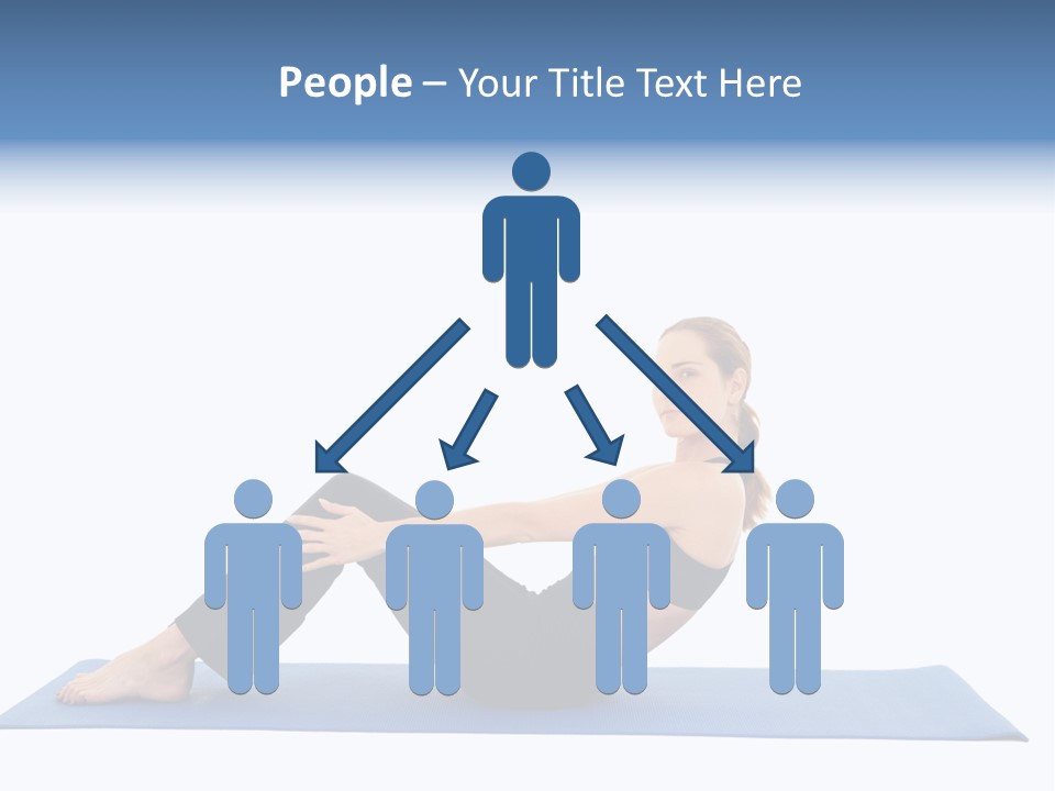 Fit Young Brunette Pilates Instructor Showing Different Exercises On A White Background A Blue Yoga Mat. White Background Not Isolated PowerPoint Template