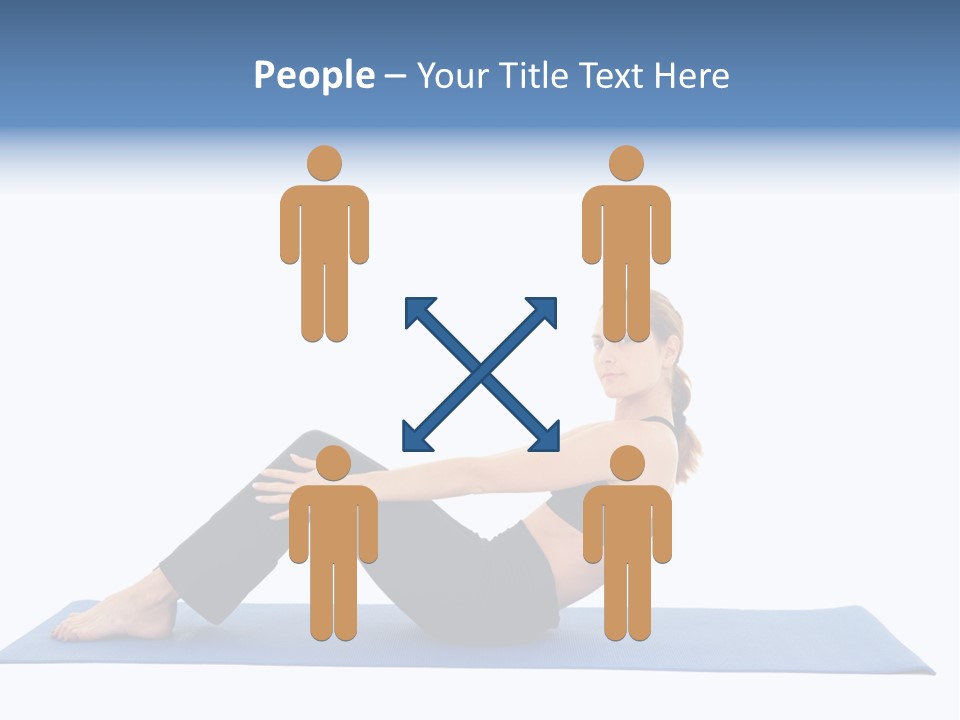 Fit Young Brunette Pilates Instructor Showing Different Exercises On A White Background A Blue Yoga Mat. White Background Not Isolated PowerPoint Template