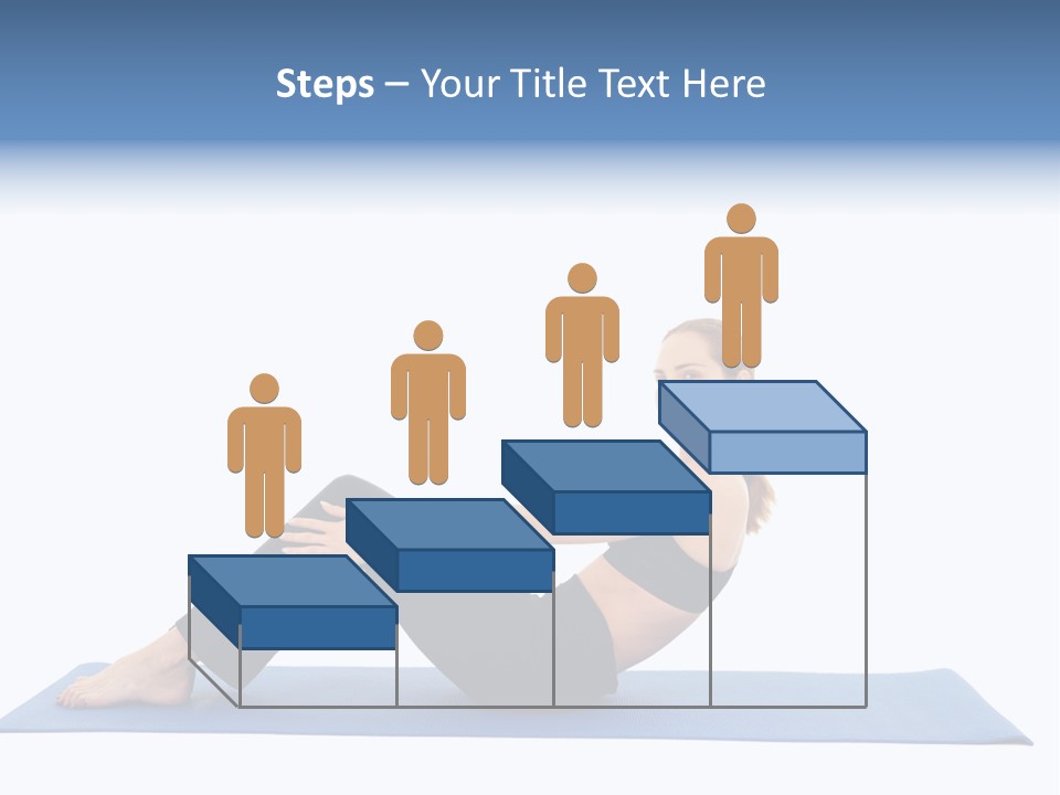 Fit Young Brunette Pilates Instructor Showing Different Exercises On A White Background A Blue Yoga Mat. White Background Not Isolated PowerPoint Template