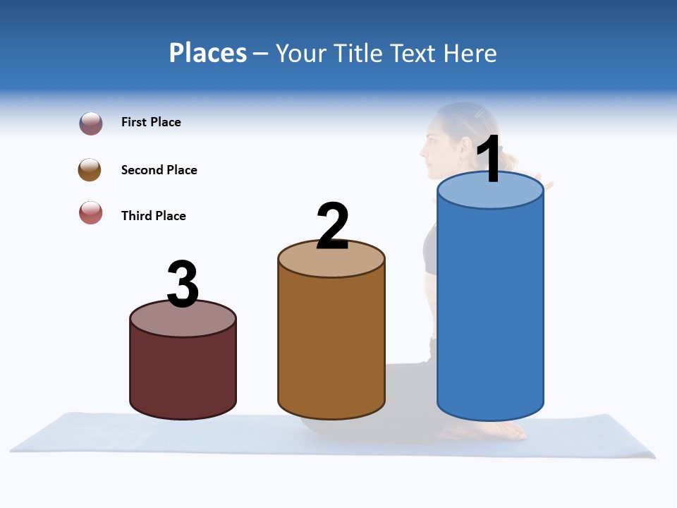 Fit Young Brunette Pilates Instructor Showing Different Exercises On A White Background A Blue Yoga Mat. White Background Not Isolated PowerPoint Template