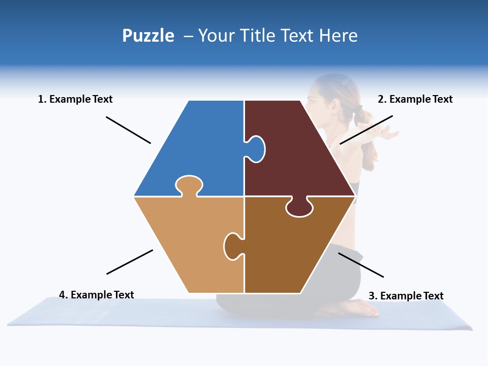 Fit Young Brunette Pilates Instructor Showing Different Exercises On A White Background A Blue Yoga Mat. White Background Not Isolated PowerPoint Template