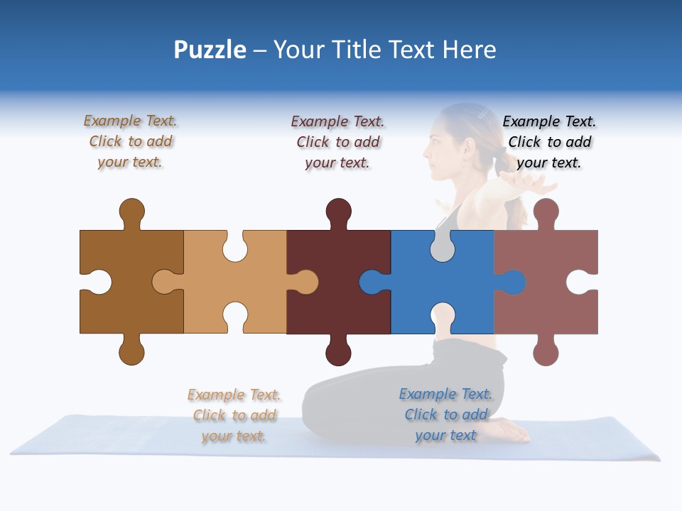 Fit Young Brunette Pilates Instructor Showing Different Exercises On A White Background A Blue Yoga Mat. White Background Not Isolated PowerPoint Template